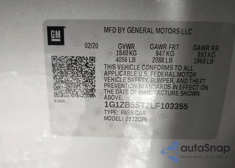 2020 Chevrolet Malibu Fwd Ls z USA, uszkodzony, nr VIN 1G1ZB5ST2LF103355